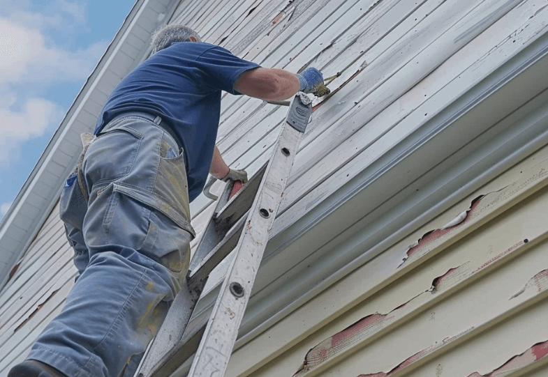 A man putting a new coat of paint on his house before selling